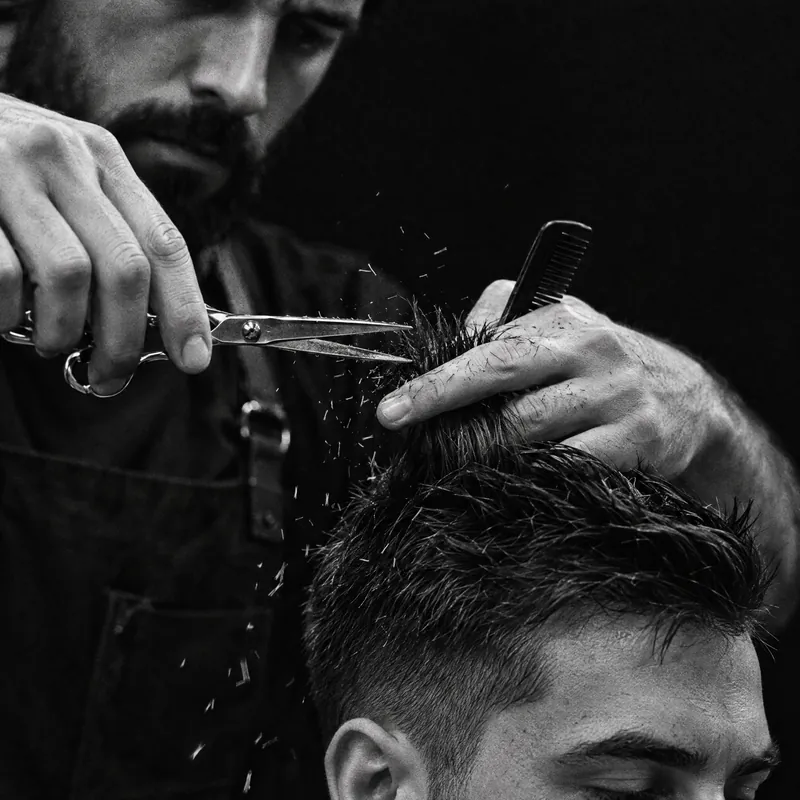 Corte na tesoura sobre o pente